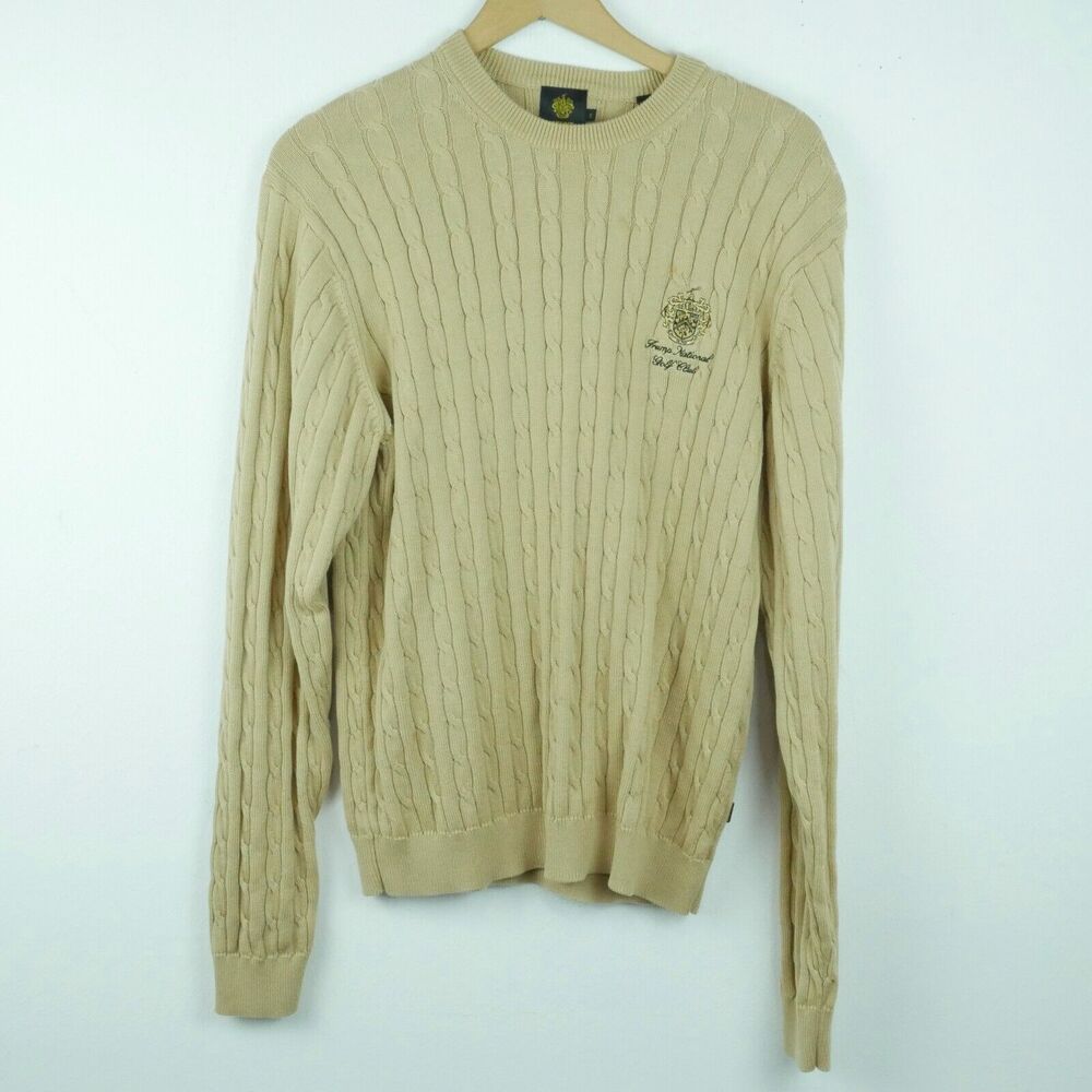Trump National Golf Club Small Sweater Cable Knit Embroidered Logo Crest Preppy